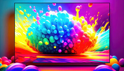 Aufkleber - Colorful banner with abstract monitor screen with colorful balls, ai generation