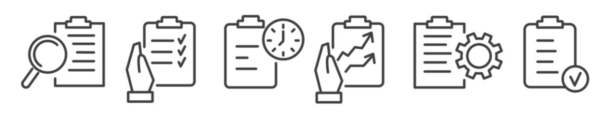 Wall Mural - Checklist and report vector line icons - thin line icon collection on white background