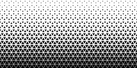 Black and white halftone triangles pattern. Abstract geometric gradient background. Vector illustration.