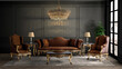 3D rendering of classic living room interior. classic furniture set