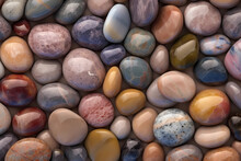 Colorful Round Polished Stones And Rocks, Pebbles Background Wallpaper. Generative Ai.