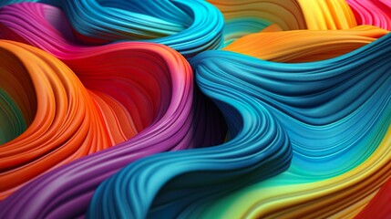 Leinwandbilder - Abstract background with colorful plasticine texture with flowing folds. Curve plastic material with colours mix. Decorative modern wallpaper. Horizontal illustration for banner design. Generative AI.