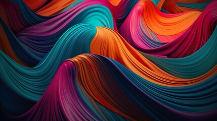 Leinwandbilder - Abstract background with acrylic painted waves texture with colorful soft surface and curved lines. Ink with color stripes modern wallpaper. Horizontal illustration for banner design. Generative AI.