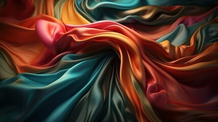 Leinwandbilder - Abstract background with silk or satin textile with drapery flowing folds. Elegant and delicate waves curtains material modern wallpaper. Horizontal illustration for banner design. Generative AI.