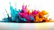 © alexdndz - Abstract background with colorful wet explosion of artistic paint with splashing drops. Bright wallpaper with dynamic liquid motion effect. Horizontal illustration for banner design. Generative AI.