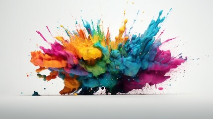 Leinwandbilder - Abstract background with colorful acrylic paint explosion. Smooth waves of liquid motion with splashing drops. Blast with spray wallpaper. Horizontal illustration for banner design. Generative AI.