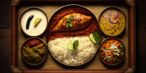 Wall Mural - Authentic Indian cuisine with a twist a bird's eye view Generative AI