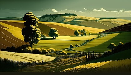 Sticker - Rolling hills of gold and green Generative AI