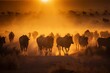 herd of wildebeest migrating shot from a distance created with Generative AI technology