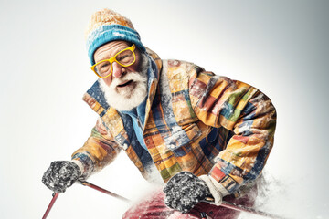 Wall Mural - Old man in ski outfit. Generative AI