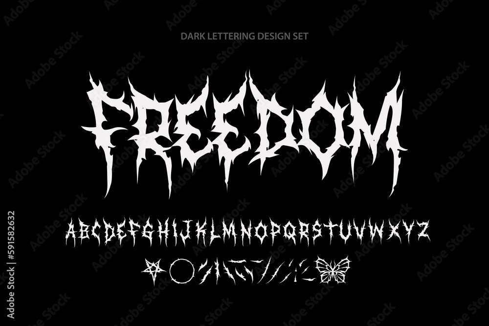 Y2k Freedom Dark Lettering tattoo vector type font. Grunge style type ...