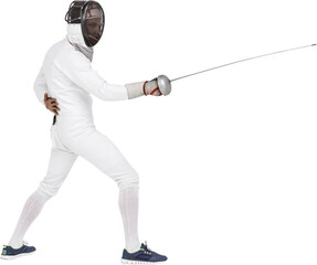 Canvas Print - Man wearing fencing suit practicing with sword