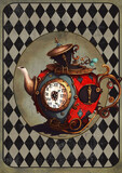 Fototapeta Dinusie - Alice in Wonderland style watercolor poster AI generated