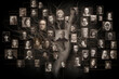 Family tree with portraits of relatives. Genealogical history of generations, preservation of the memory of relatives. Created with Generative AI