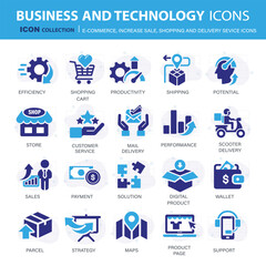 E-commerce, increase sale, on line shopping and digital finances icon collection. Flat vector illustration	
