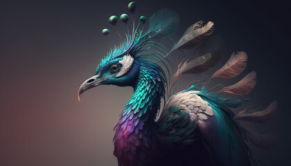 Naklejka na meble Peacock abstract wallpaper. Soft background with cute peafowl  bird in Pastel colors generative ai