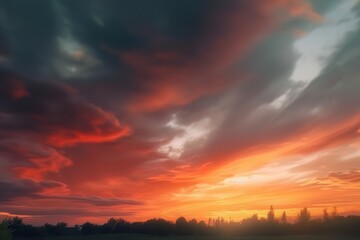 Wall Mural - abstract nature sky and skyline photo, in the style of colorful turbulence, dark orange and dark cyan