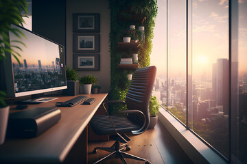 eco office is a modern business office for work, comfortable conditions with many plants and a pleas