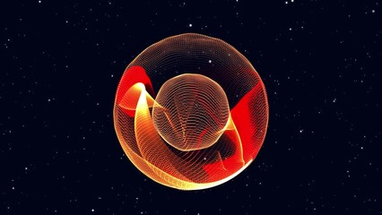 Wall Mural - abstract orange and red bright glowing digital cosmic round sphere rotating and moving in the space 