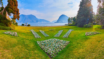 Canvas Print - Panorama of Ciani Park and Lugano lakefront, Lugano, Switzerland