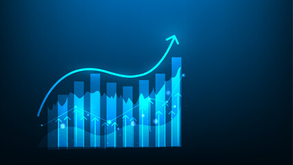 Wall Mural - graph growth finance investment on blue background. achievement goal to  with arrow up graph. investment finance increase. vector illustration fantastic technology.