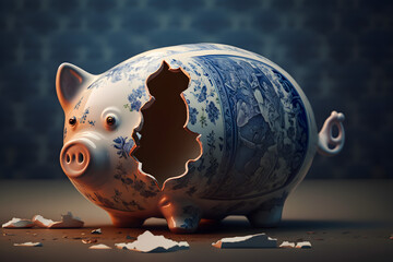 Wall Mural - Pig piggy bank cracked in the form of an American flag. The concept of a crisis in the banking world system. Generative AI