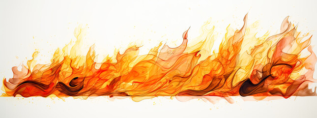 Canvas Print - Fire flames on white background, panoramic scale. Generative Ai.