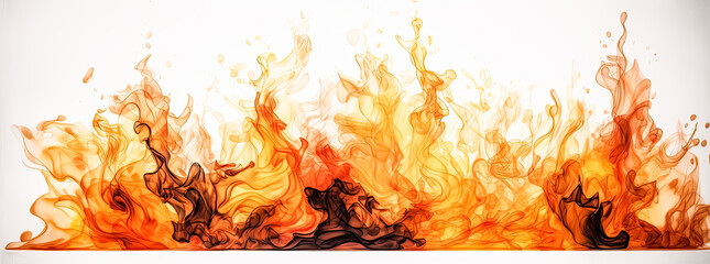 Canvas Print - Fire flames on white background, panoramic scale. Generative Ai.