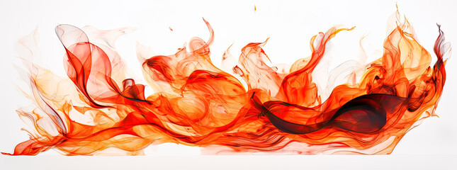 Canvas Print - Fire flames on white background, panoramic scale. Generative Ai.