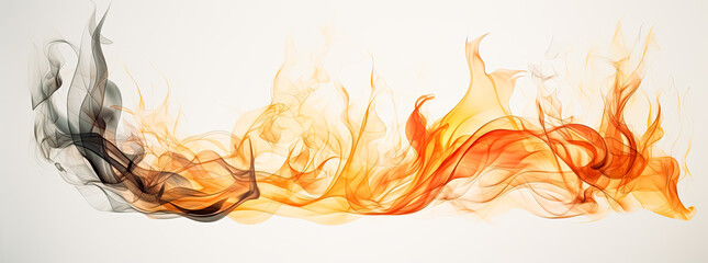 Canvas Print - Fire flames on white background, panoramic scale. Generative Ai.