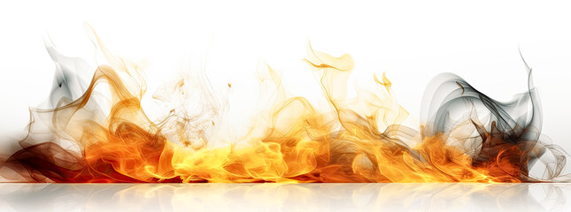 Canvas Print - Fire flames on white background, panoramic scale. Generative Ai.