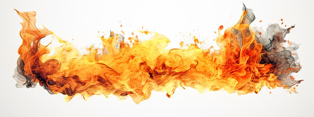 Canvas Print - Fire flames on white background, panoramic scale. Generative Ai.