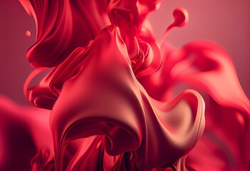 Red fluid silky background, smooth movement in red, light pink and cream. Luxury motion. Generative AI