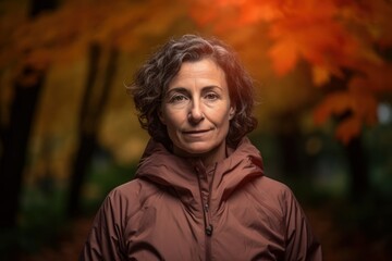 Wall Mural - portrait of a middle-aged woman in the autumn park.