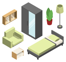 Canvas Print - Bedroom furniture set. Modern home isometric elements