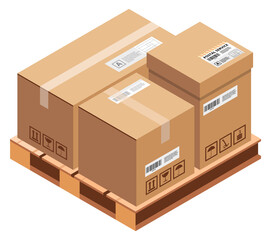 Poster - Pallet with delivery packages. Isometric cargo warehouse boxes