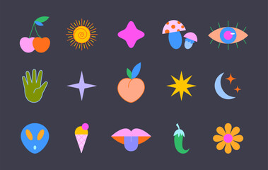 Wall Mural - vector set of colorful fun patches,stickers,geometric shapes in 90s style.abstract icons or symbols 