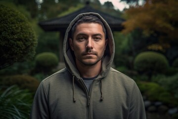 Portrait of a handsome young man wearing a hooded sweatshirt