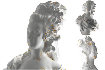 Wall Mural - Marble statue of Marie Antoinette with elegant gold accents, perfect for luxury apparel and more.