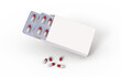 Close up of package with two blisters with medicines pills on transparent background. 3d rendering