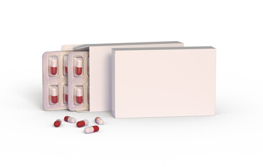 Wall Mural - Close up of package with two blisters with medicines pills on transparent background. 3d rendering