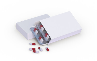 Wall Mural - Close up of package with two blisters with medicines pills on transparent background. 3d rendering