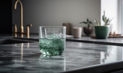 Canvas Print -  a glass filled with water sitting on top of a counter.  generative ai