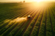 View of Tractor Spraying Pesticides on Soybean Fields. Generative AI