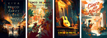 Cinco De Mayo. Music Festival. Set Of Watercolor Vector Illustrations. Invitation Card Design. Vector Art.