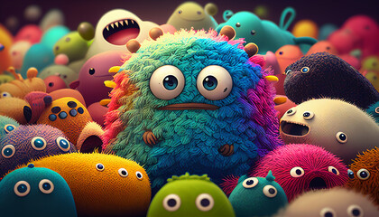 Wall Mural - Cute colorful doodle monster created with ai tools
