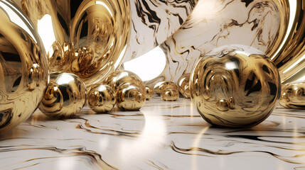 Wall Mural - luxurious gold and marble 3d render wallpaper generative ai