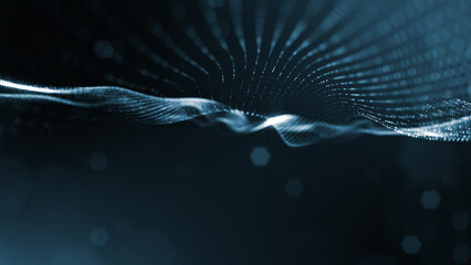 Wall Mural - 3d rendering background of microworld or sci-fi theme with glowing particles form curved lines, 3d s
