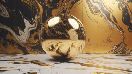 Wall Mural - shiny gold and marble pattern 3d design generative ai