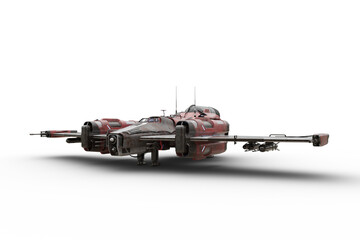 Wall Mural - Futuristic fighter space ship parked on the ground. 3Drendering isolated.